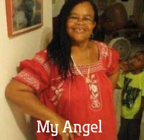 A memorial photo of Jenny George-Braithwaite's mother, captioned "My Angel".